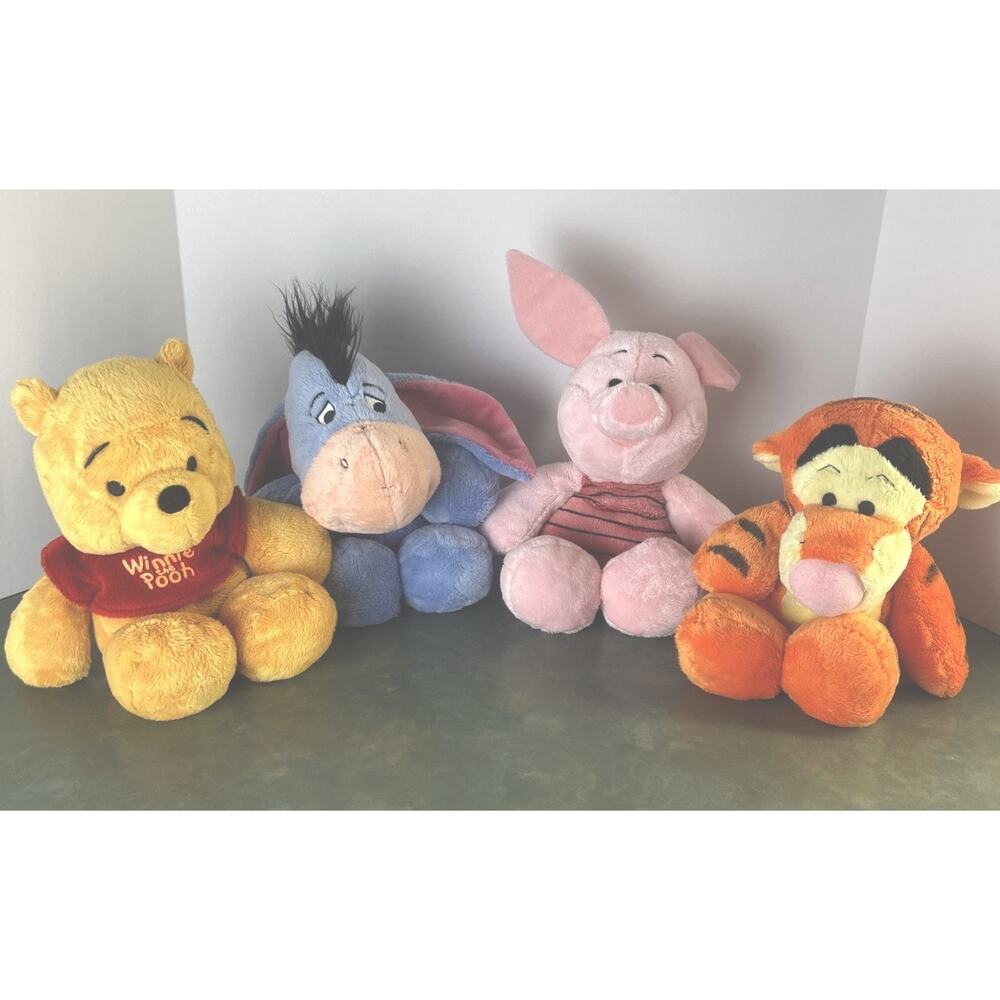 Disney Winnie the Pooh Tigger Piglet Eeyore 10” Bean Bag Plush Soft Toys Set 4